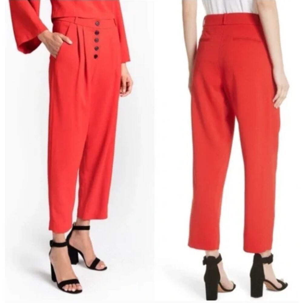 A.L.C. Russel Pleated Crepe High Rise Button Fly Pants Flame Red Size 2
